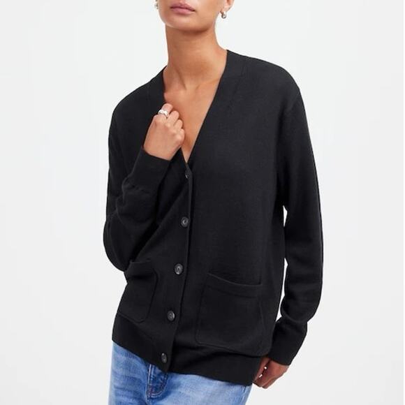 NWT Madewell 100% Merino Wool Relaxed Fit Boyfriend Cardigan True Black Size XS - Picture 1 of 10